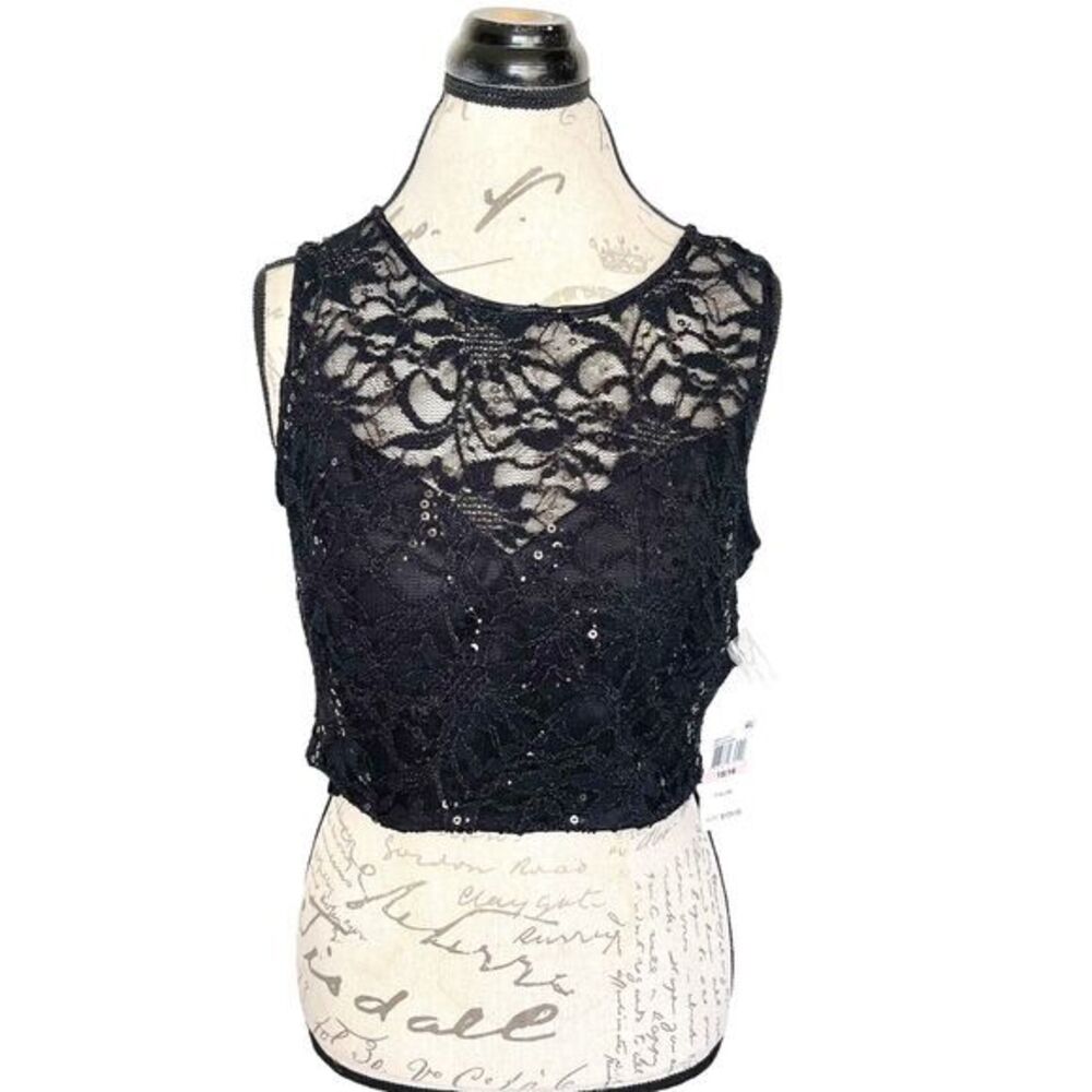 B. Darlin Womens Blouse Crop Top Size 15 Sz 16 Sequined Lace Evening Prom Party